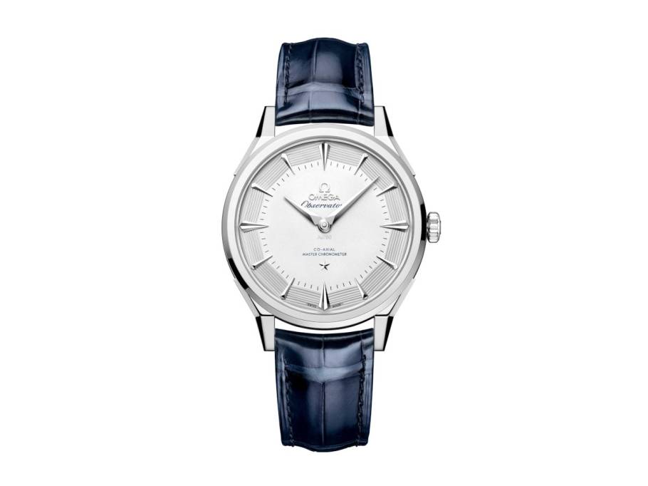 Constellation Observatory Automatik Weißgold 39mm silbernes Zifferblatt blaues Lederband