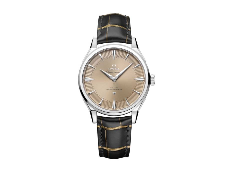 Constellation Observatory Automatik Platin 39mm goldenes Zifferblatt schwarzes Lederband