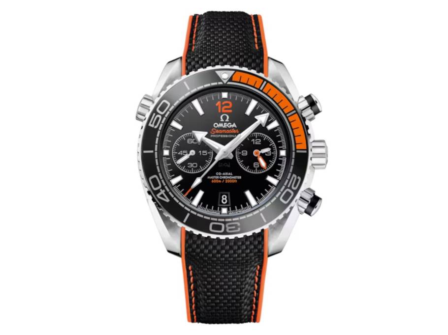 Seamaster Planet Ocean 600M Chronograph Automatik Edelstahl 45mm schwarzes Zifferblatt schwarz oranges Kautschukband