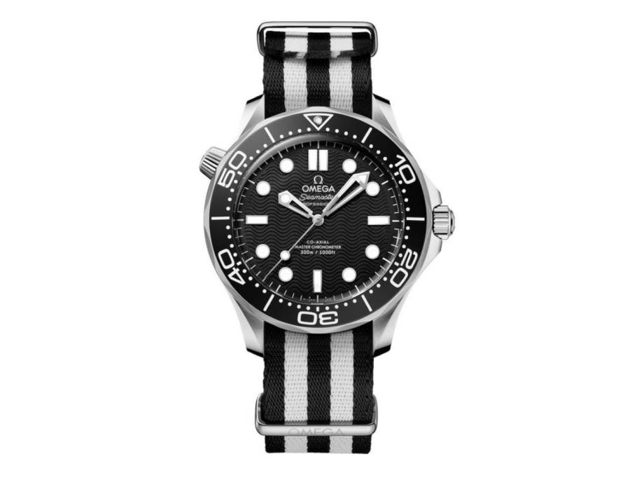 Seamaster Diver 300M Automatik Edelstahl 42mm schwarzes Zifferblatt zweifarbiges Textilband