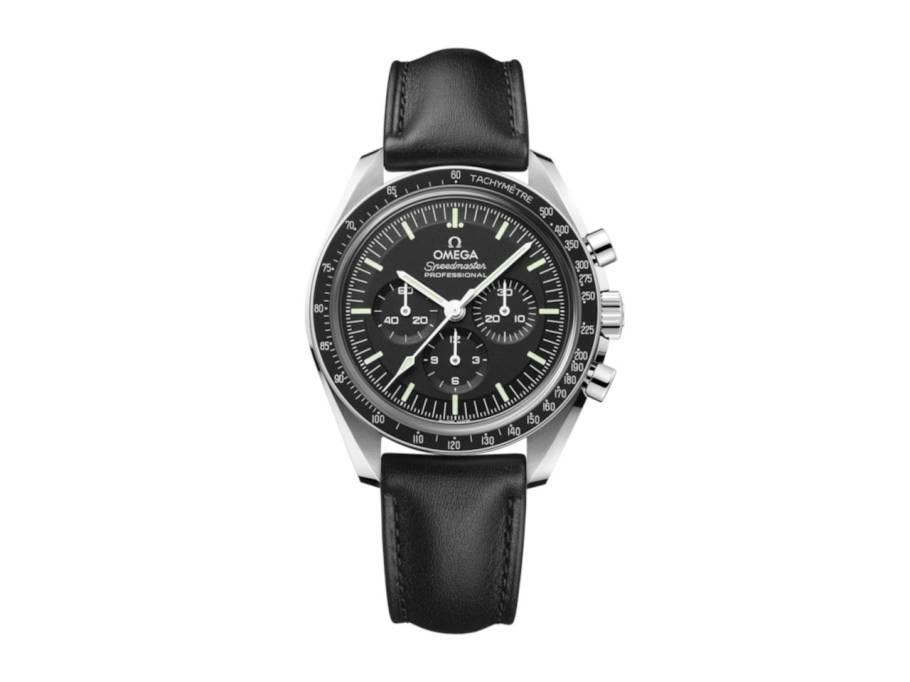 Speedmaster Moonwatch Professional Chronograph Handaufzug Edelstahl 42mm schwarzes Zifferblatt schwarzes Lederband