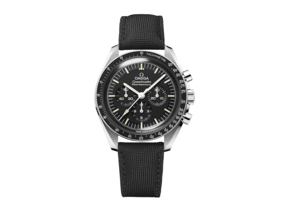 Speedmaster Moonwatch Professional Chronograph Handaufzug Edelstahl 42mm schwarzes Zifferblatt schwarzes Textilband