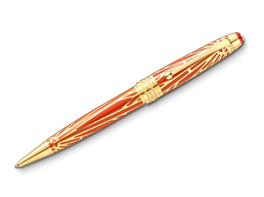 The Origin Collection Solitaire Midsize Kugelschreiber korallfarbenes Edelharz vergoldet