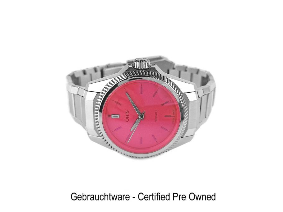 Pro Pilot X Miss Piggy Edition Automatik Edelstahl 34mm pinkes Zifferblatt Metallband 01 531 7796 4158-07 8 17 05LC Full Set mit Garantie Occasion Neu