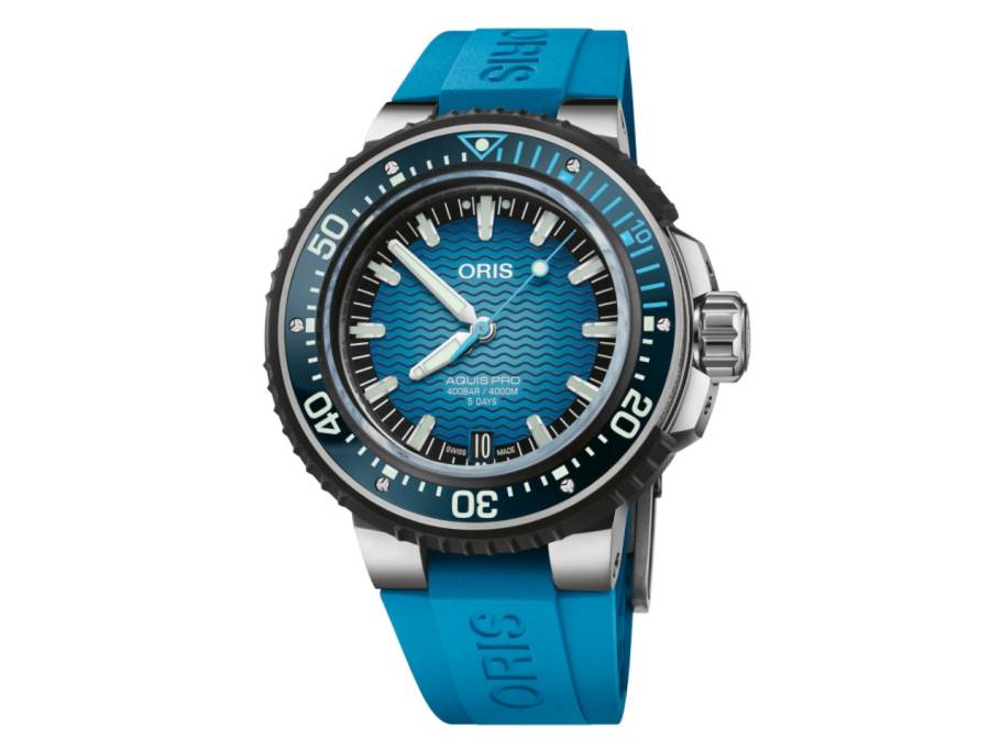 Aquis Pro 4000M Automatik Titan 49,5mm blaues Wellen-Zifferblatt blaues Kautschukband