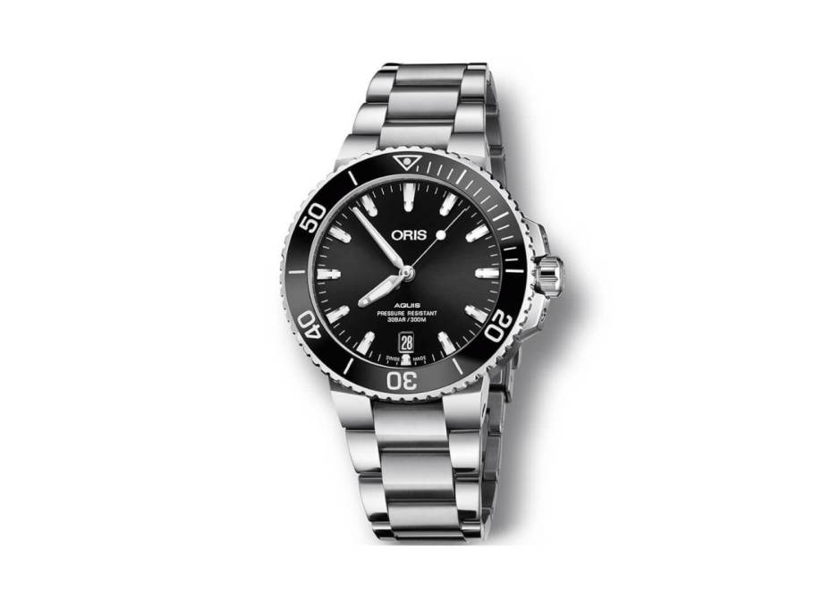 Aquis Date Automatik Edelstahl 39,5mm schwarzes Zifferblatt Metallband