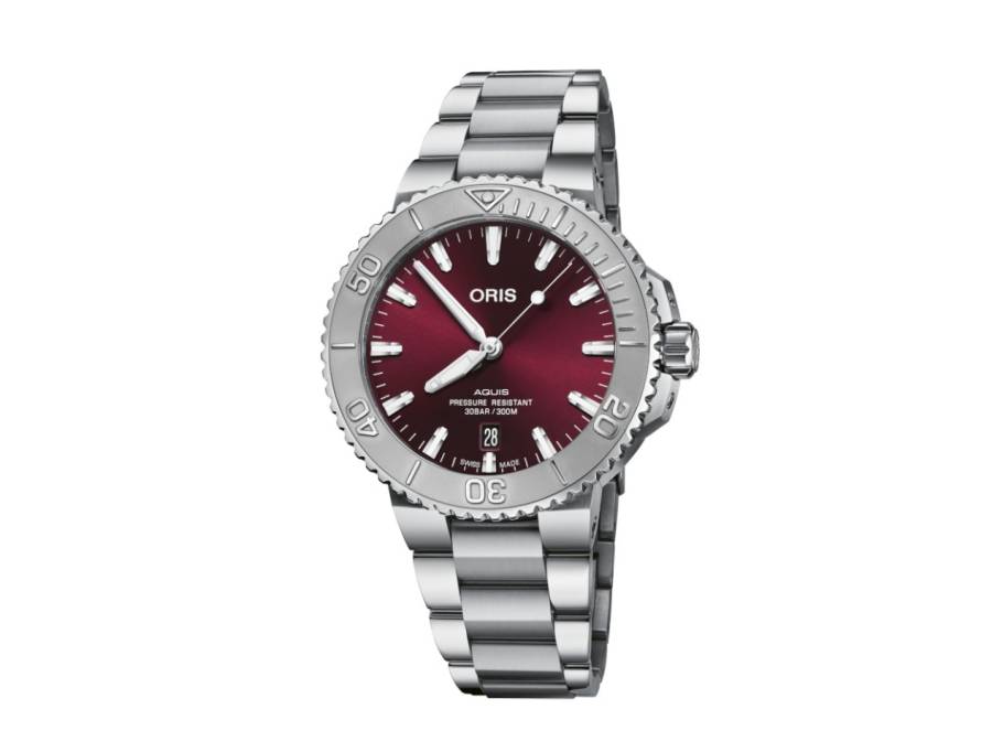 Aquis Date Automatik Edelstahl 41,5mm rotes Zifferblatt Metallband