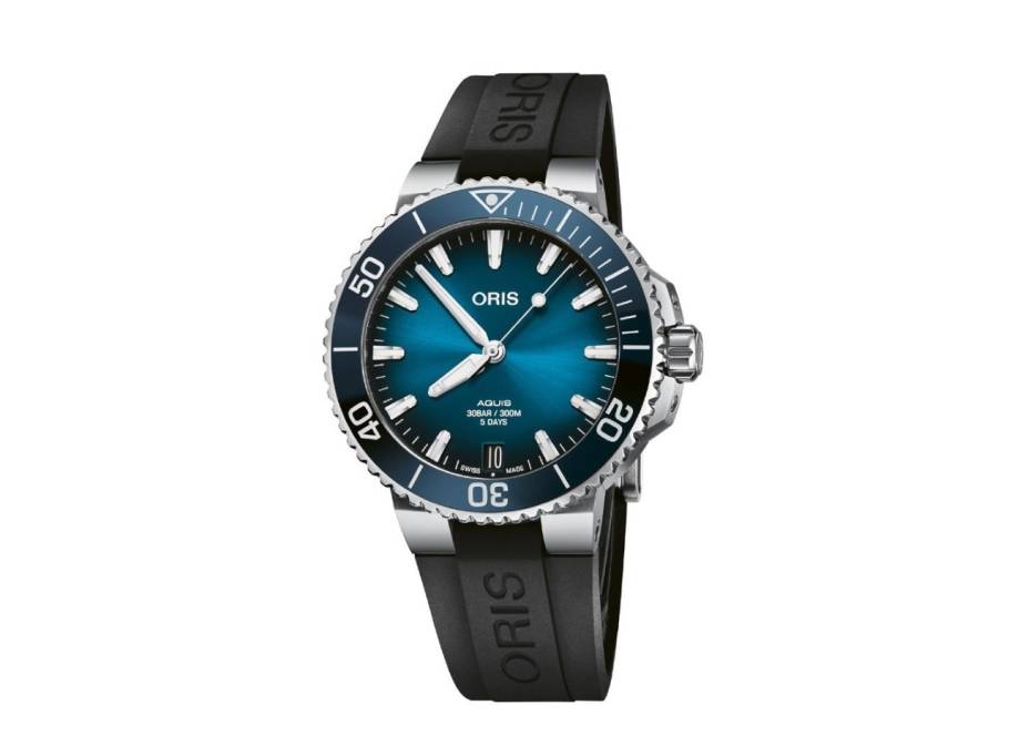 Aquis Date Calibre 400 Automatik Edelstahl 41,5mm blaues ZIfferblatt schwarzes Kautschukband