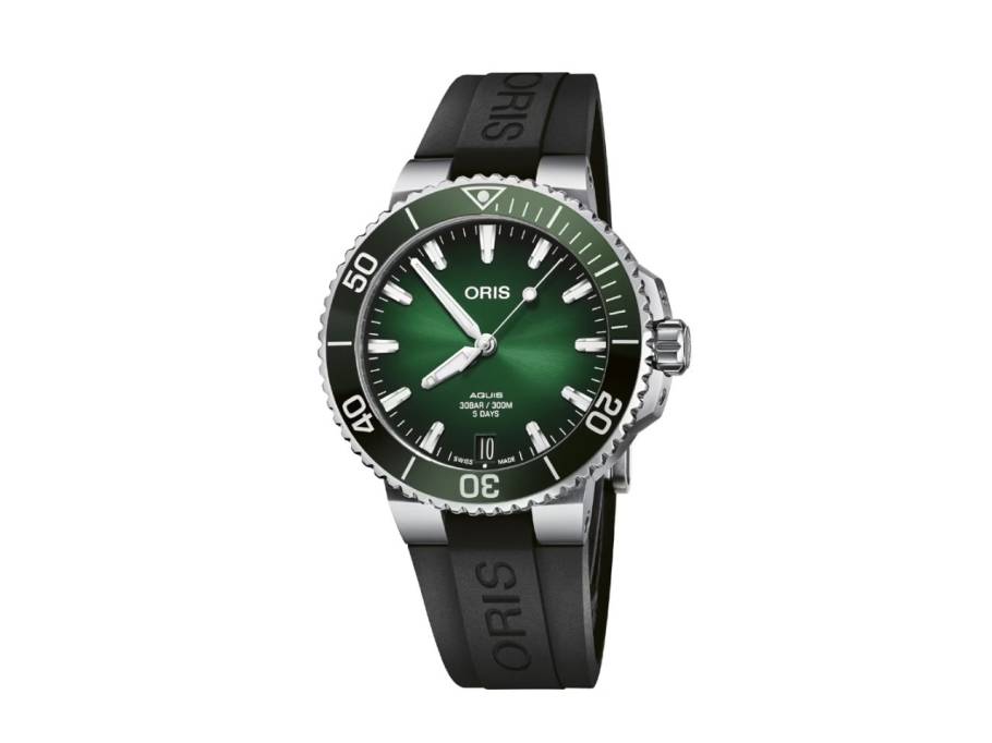 Aquis Date Calibre 400 Automatik Edelstahl 41,5mm grünes ZIfferblatt schwarzes Kautschukband