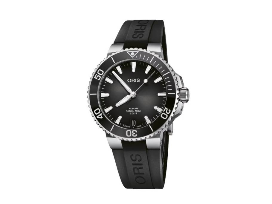 Aquis Date Calibre 400 Automatik Edelstahl 41,5mm schwarzes ZIfferblatt schwarzes Kautschukband