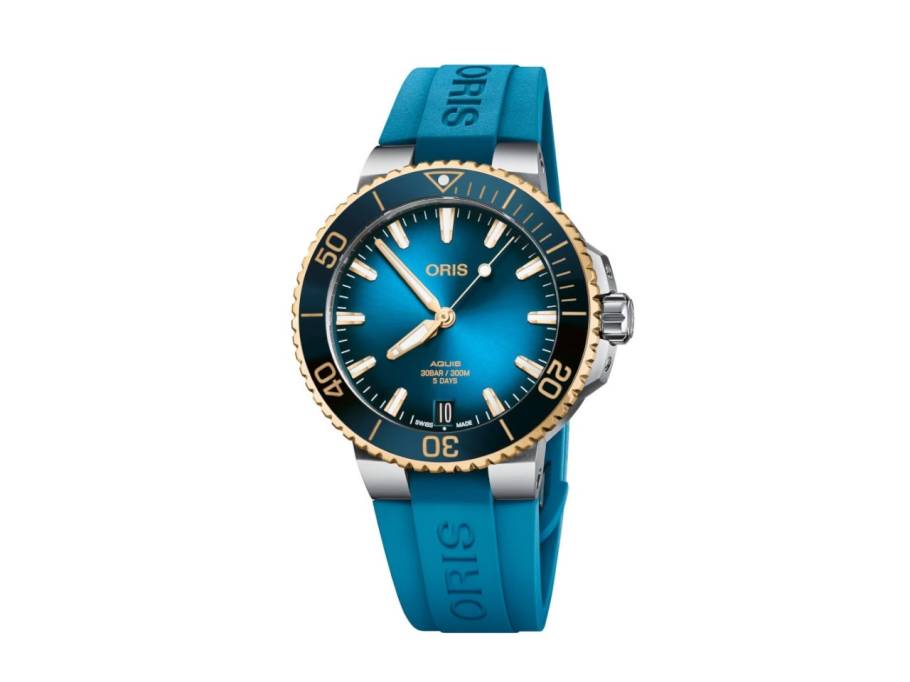 Aquis Date Calibre 400 Automatik Edelstahl 41,5mm blaues ZIfferblatt blaues Kautschukband