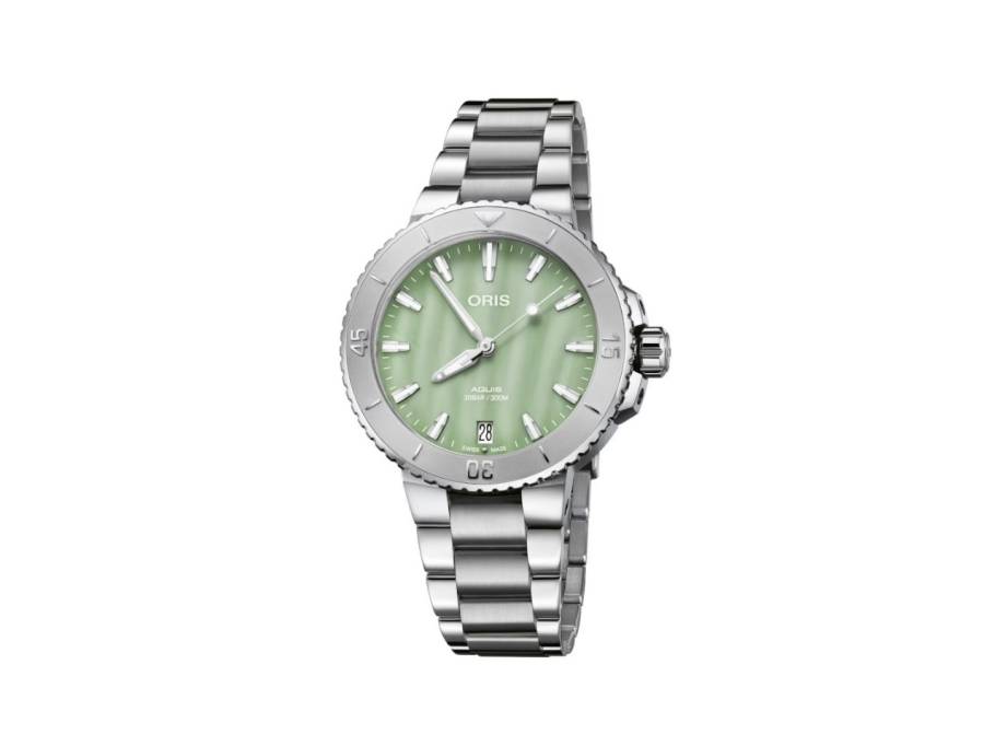    Aquis Date Lady Automatik 36,5mm Edelstahl grünes Perlmutt-Zifferblatt Metallband
