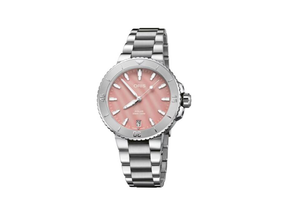    Aquis Date Lady Automatik 36,5mm Edelstahl rosa Perlmutt-Zifferblatt Metallband