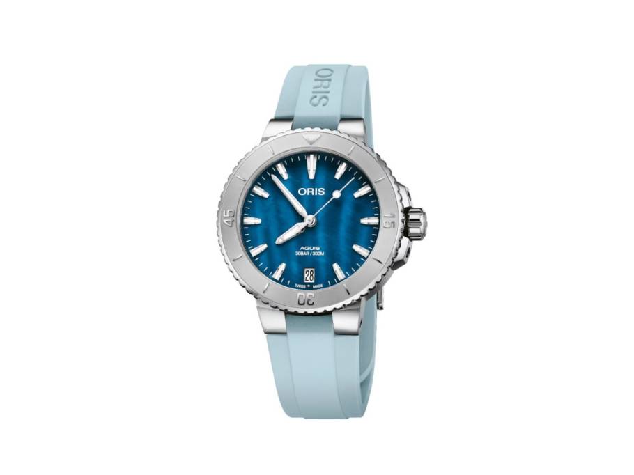    Aquis Date Lady Automatik 36,5mm Edelstahl blaues Perlmutt-Zifferblatt Kautschukband