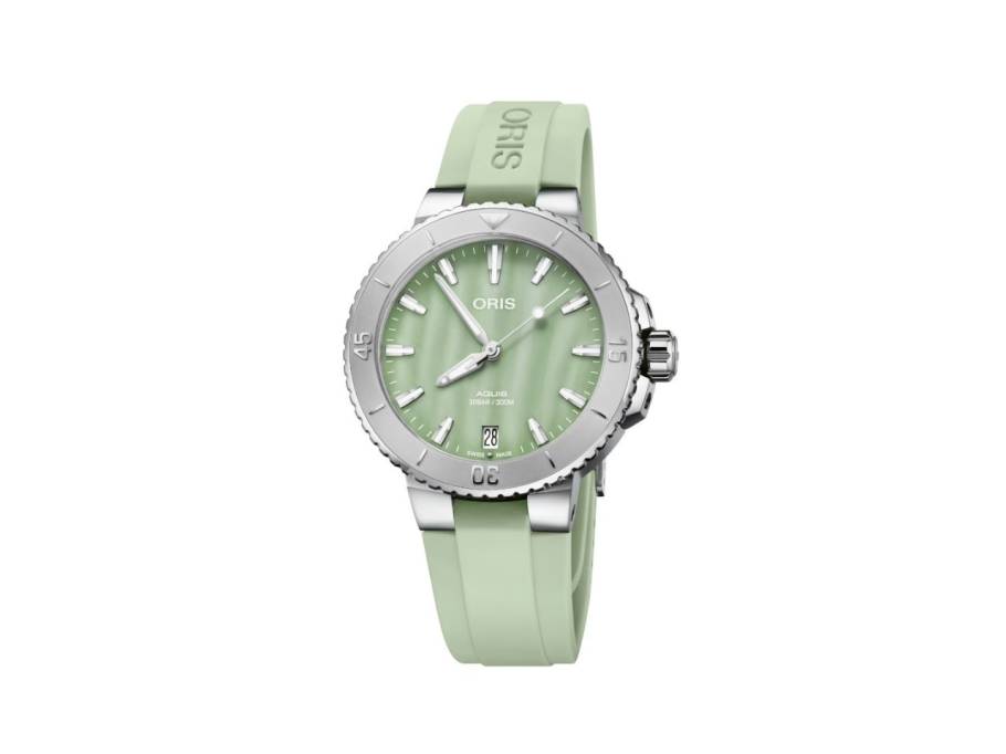   Aquis Date Lady Automatik 36,5mm Edelstahl grünes Perlmutt-Zifferblatt Kautschukband