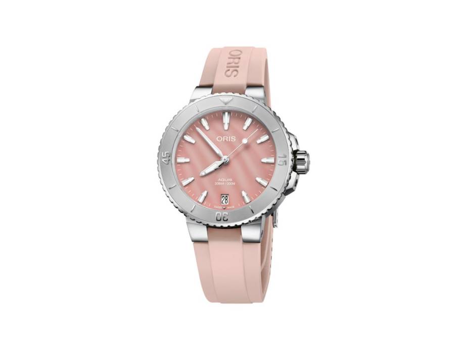    Aquis Date Lady Automatik 36,5mm Edelstahl rosa Perlmutt-Zifferblatt Kautschukband