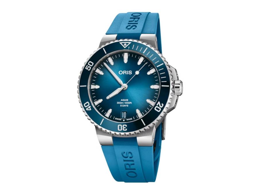 Aquis Date Calibre 400 Automatik Edelstahl 43,5mm blaues Zifferblatt blaues Kautschukband