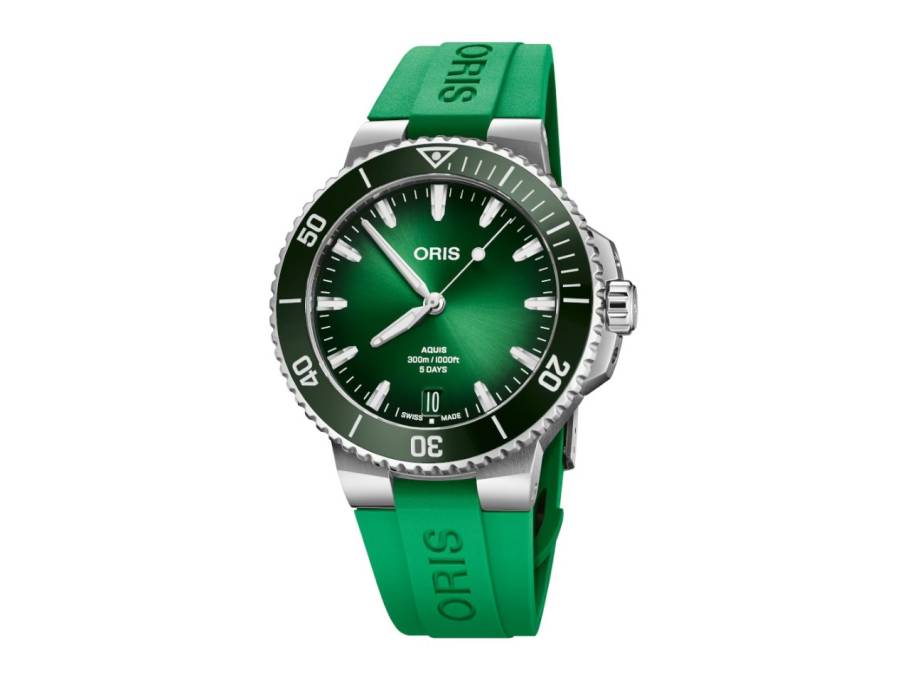Aquis Date Calibre 400 Automatik Edelstahl 43,5mm grünes Zifferblatt grünes Kautschukband