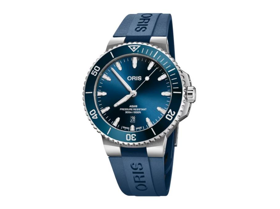 Aquis Date Automatik Edelstahl 43,5mm blaues Zifferblatt blaues Kautschukband