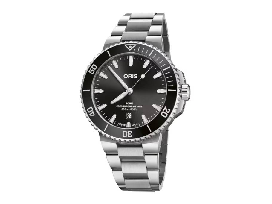 Aquis Date Automatik Edelstahl 43,5mm schwarzes Zifferblatt Metallband