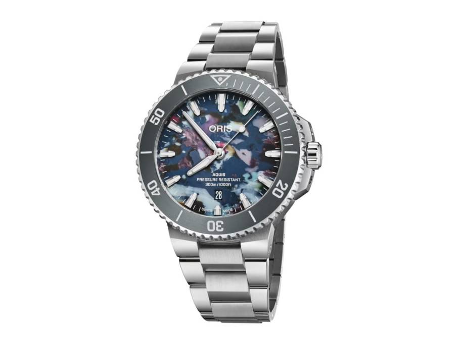Aquis Date Upcycle Automatik Edelstahl 43,5mm mehrfarbiges Zifferblatt Metallband