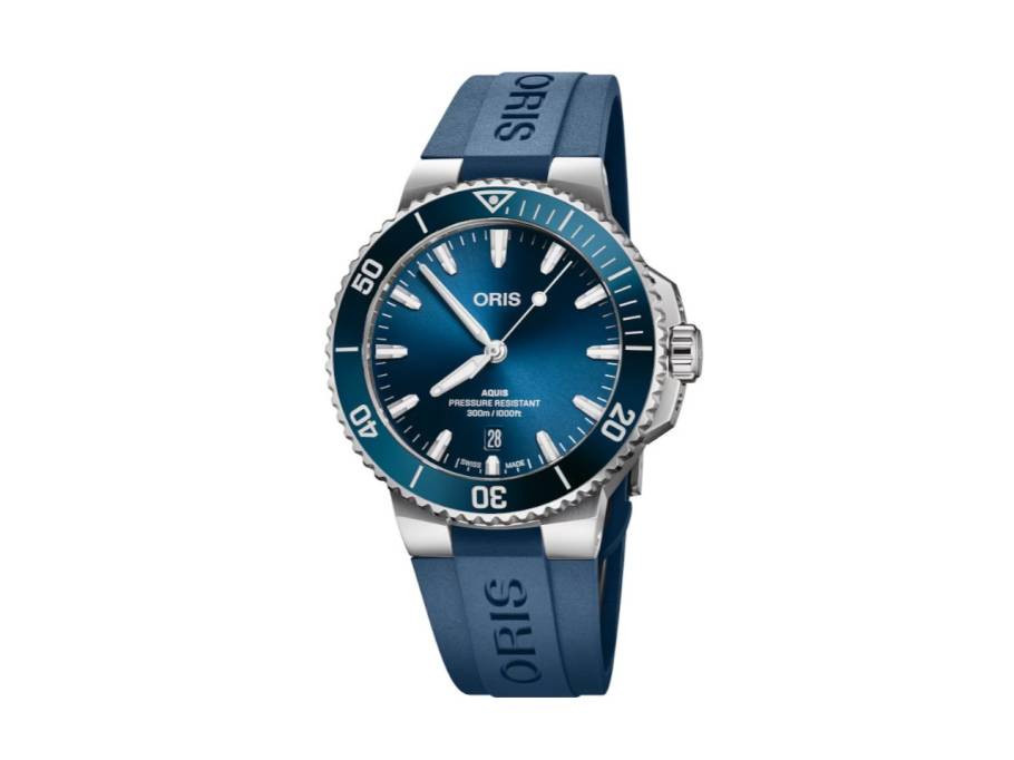 Aquis Date Automatik Edelstahl 41,5mm blaues Zifferblatt blaues Kautschukband