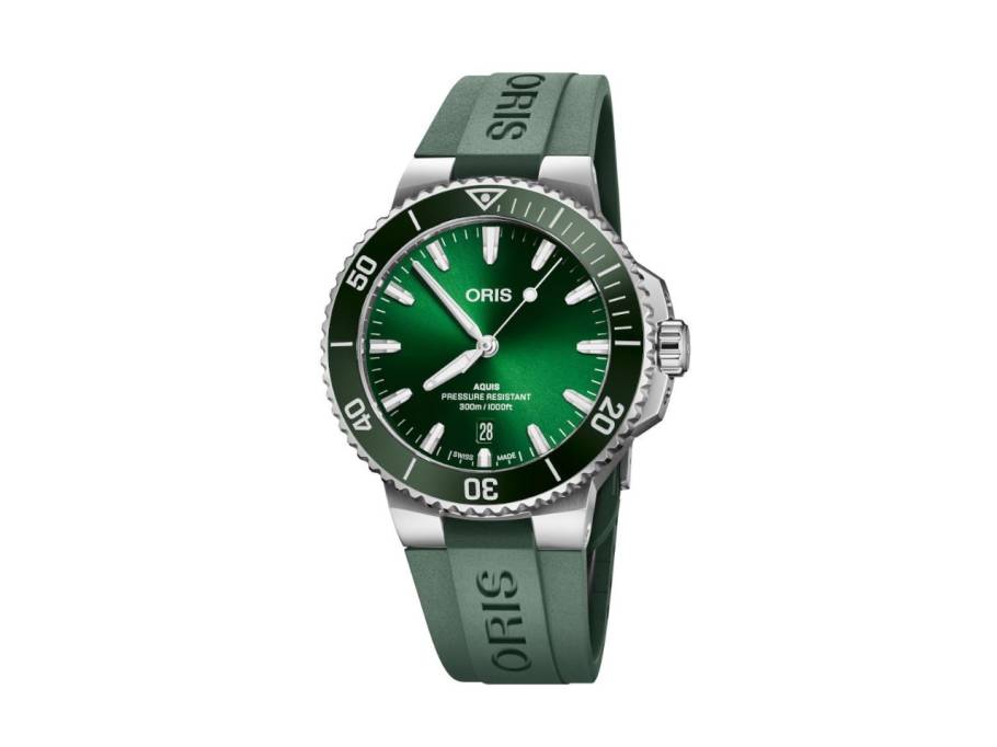 Aquis Date Automatik Edelstahl 41,5mm grünes Zifferblatt grünes Kautschukband