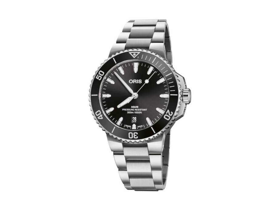 Aquis Date Automatik Edelstahl 41,5mm schwarzes Zifferblatt Metallband
