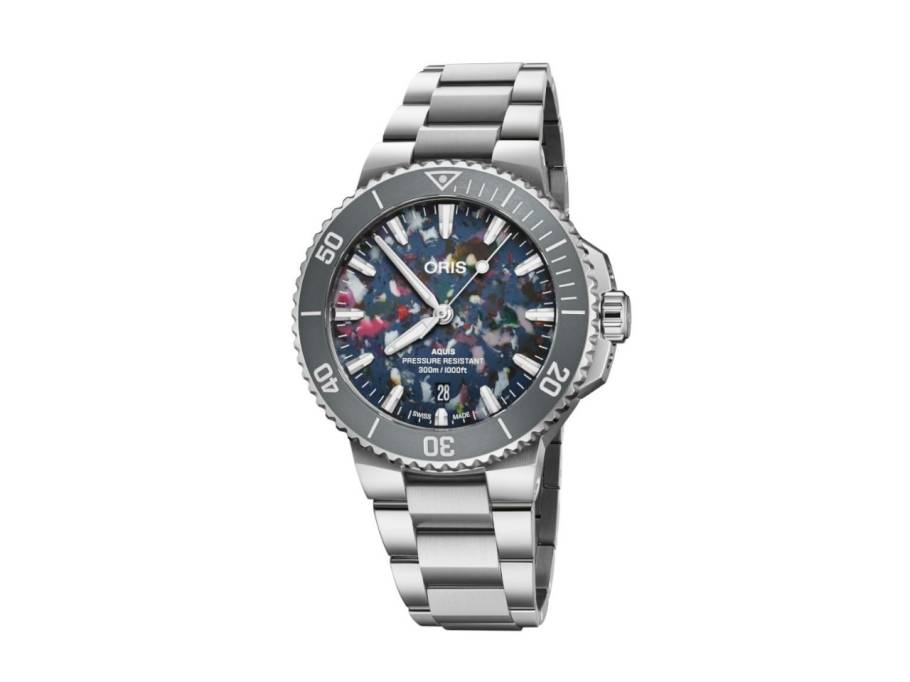 Aquis Date Upcycle Automatik Edelstahl 41,5mm mehrfarbiges Zifferblatt Metallband