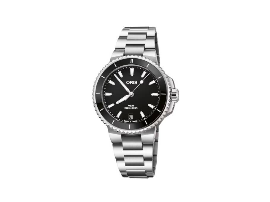 Aquis Date Automatik Edelstahl 36,5mm schwarzes Zifferblatt Metallband