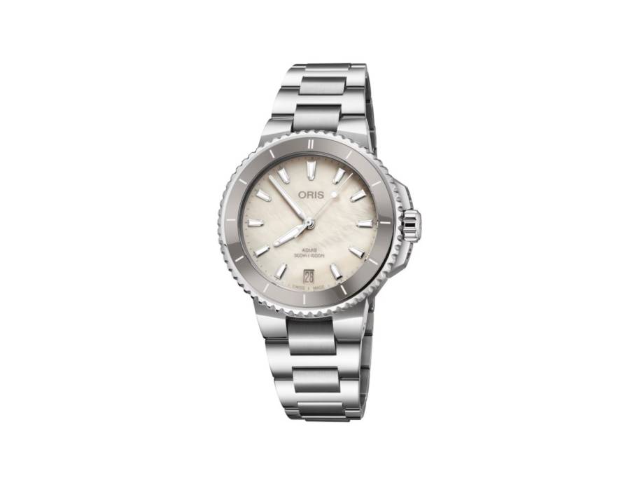 Aquis Date Automatik Edelstahl 36,5mm Perlmutt-Zifferblatt Metallband