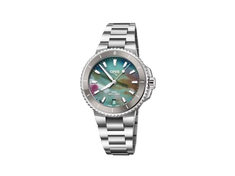 Aquis Date Upcycle Automatik Edelstahl 36,5mm mehrfarbiges Zifferblatt Metallband