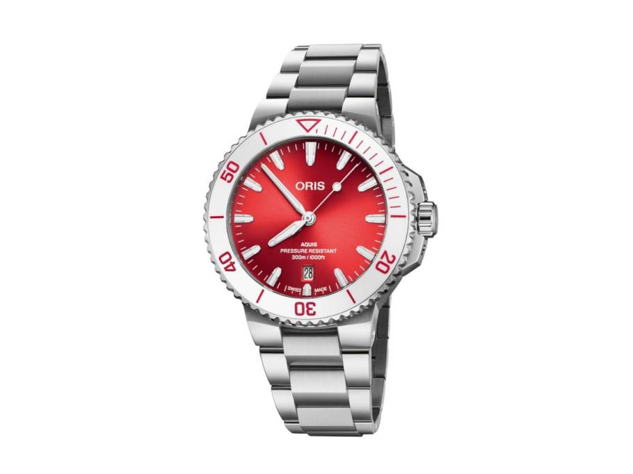 Aquis Date Taste of Summer Automatik Edelstahl 41,5mm rotes Zifferblatt Metallband