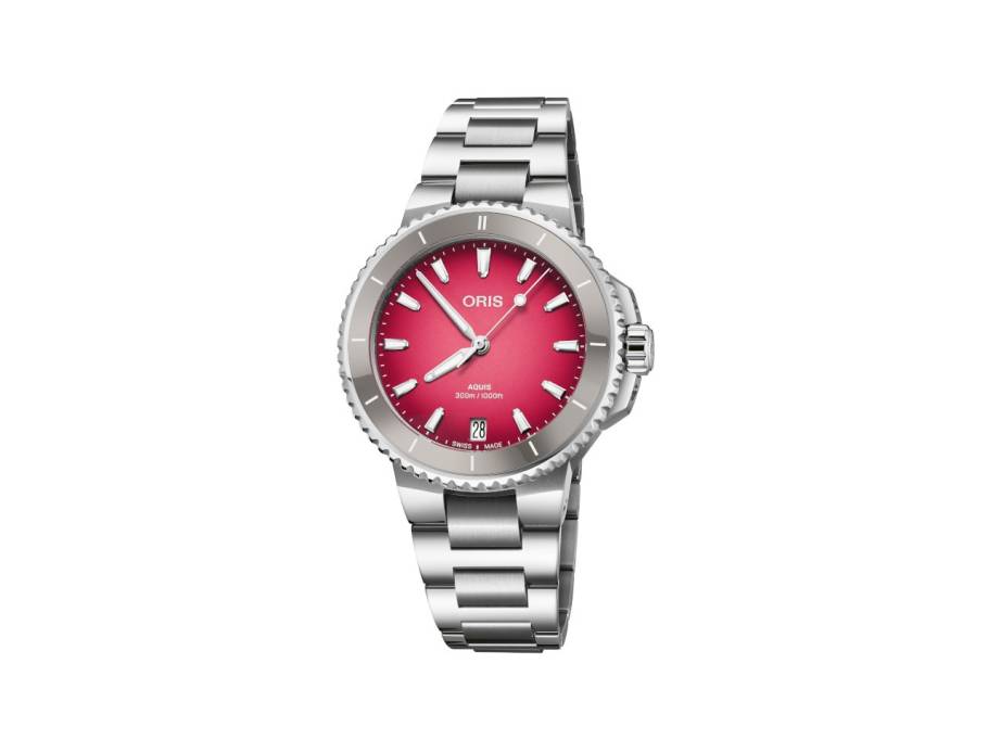 Aquis Date Taste of Summer Automatik Edelstahl 36,5mm pinkes Zifferblatt Metallband