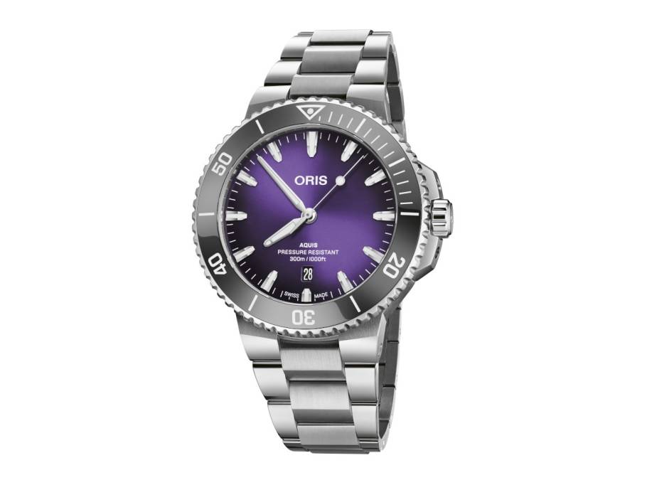 Aquis Date Taste of Summer Automatik Edelstahl 43,5mm violettes Zifferblatt Metallband