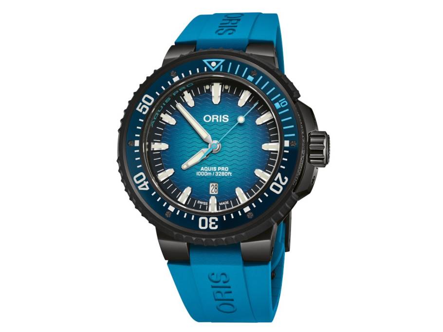 Aquis Pro 1000M Automatik Titan Schwarz-PVD 49,5mm blaues Wellen-Zifferblatt blaues Kautschukband