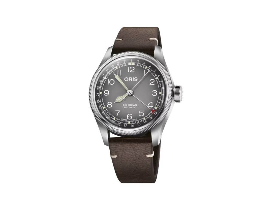 Big Crown X Cervo Volante Automatik Edelstahl 38mm graues Zifferblatt braunes Lederband