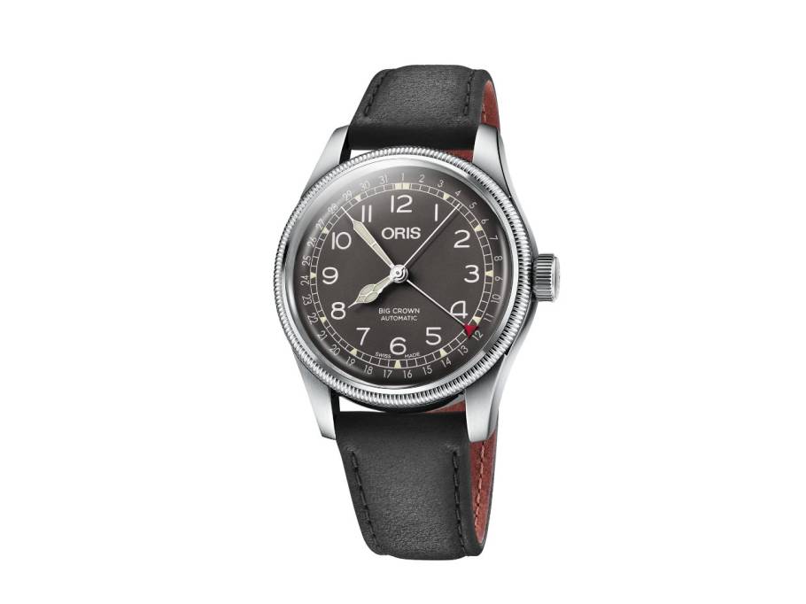 Big Crown Pointer Date Automatik Edelstahl 40mm graues Zifferblatt schwarzes Lederband