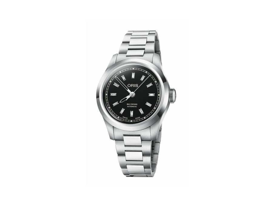 Big Crown Automatik Edelstahl 34mm schwarzes Zifferblatt mit Diamanten Metallband