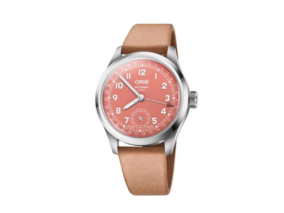 Big Crown Pointer Date Calibre 403 Automatik Edelstahl 40mm rosa Zifferblatt braunes Lederband