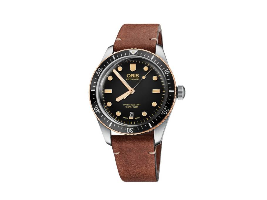 Divers Sixty-Five Automatik Edelstahl 40mm schwarzes Zifferblatt braunes Lederband