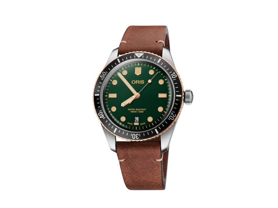 Divers Sixty-Five Automatik Edelstahl 40mm grünes Zifferblatt braunes Lederband