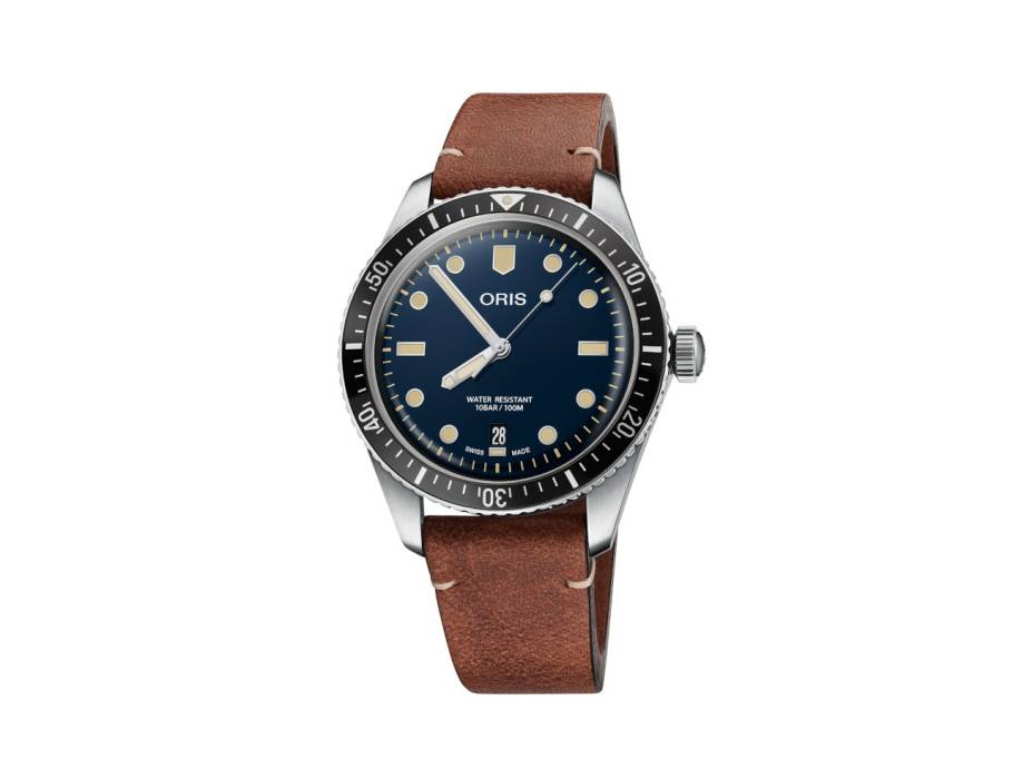 Divers Sixty-Five Automatik Edelstahl 40mm blaues Zifferblatt braunes Lederband