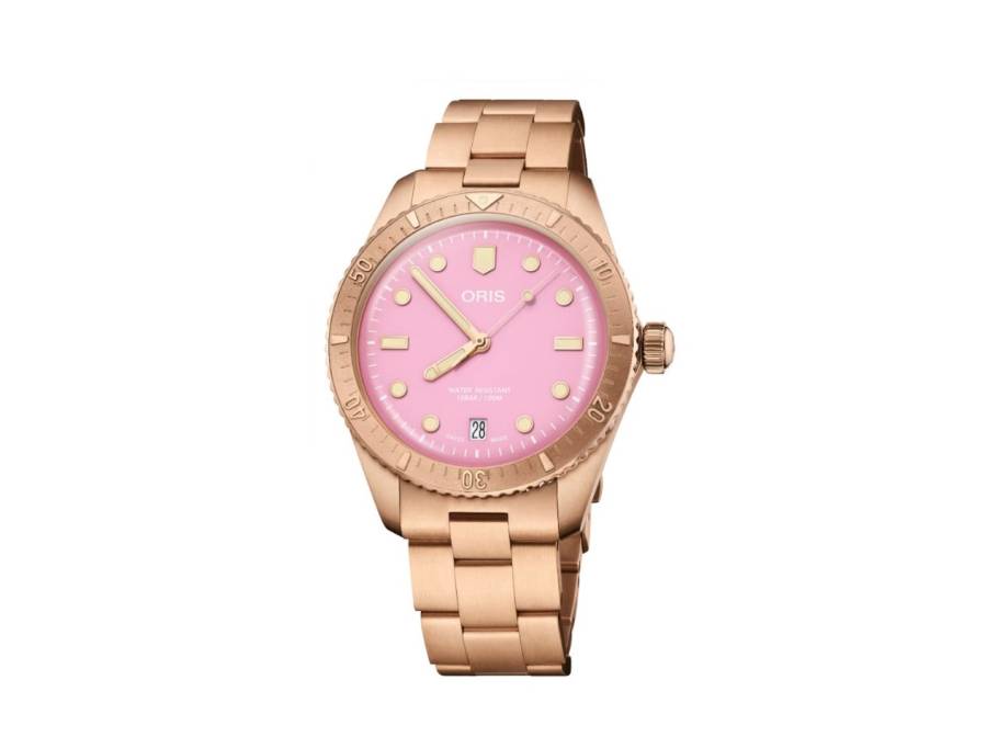Divers Sixty-Five Cotton Candy Automatik Bronze 38mm pinkes Zifferblatt Metallband