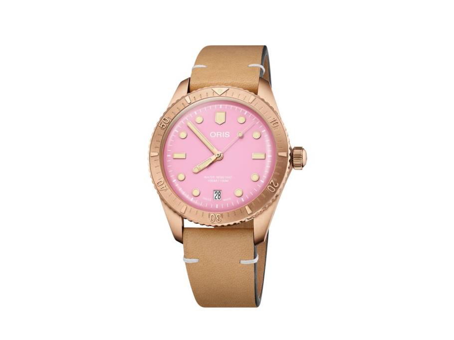 Divers Sixty-Five Cotton Candy Automatik Bronze 38mm pinkes Zifferblatt braunes Lederband