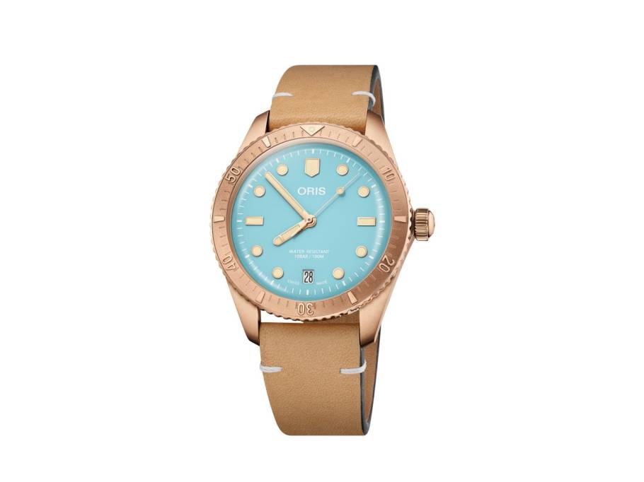 Divers Sixty-Five Cotton Candy Automatik Bronze 38mm blaues Zifferblatt braunes Lederband