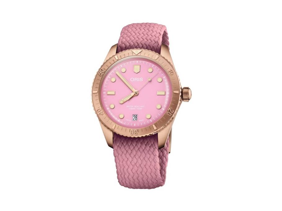 Divers Sixty-Five Cotton Candy Automatik Bronze 38mm pinkes Zifferblatt rosa Textilband