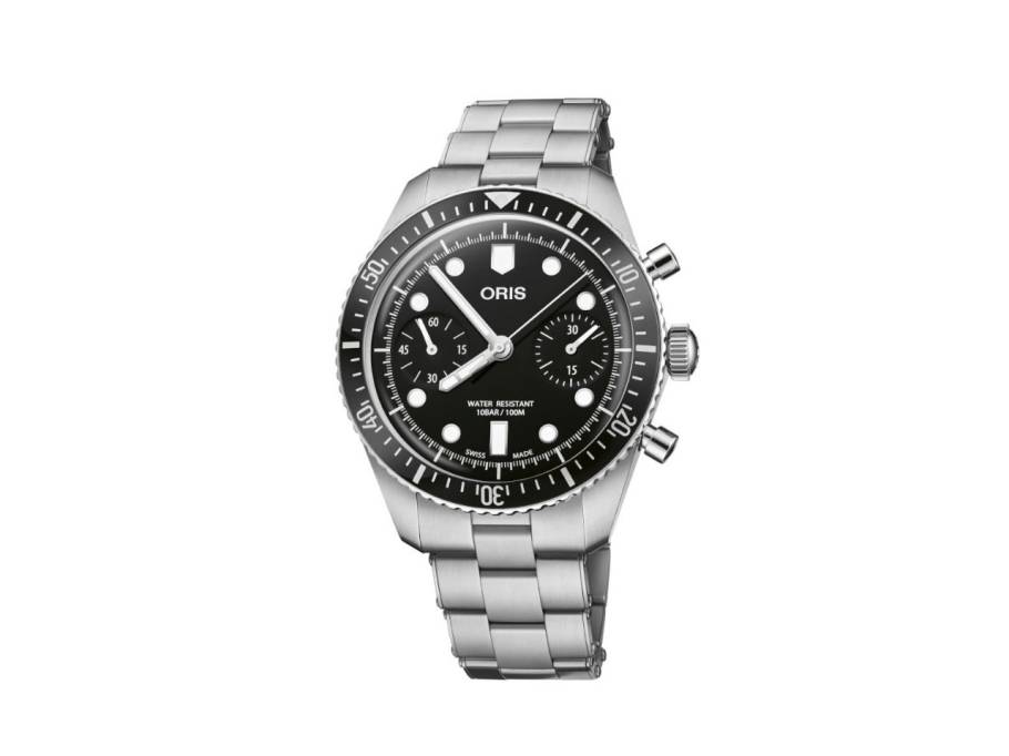 Divers Sixty-Five Chronograph Automatik Edelstahl 40mm schwarzes Zifferblatt Metallband