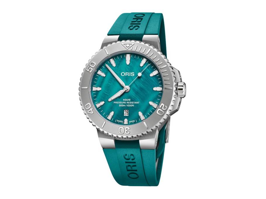 New York Harbor LE II Automatik Edelstahl 43,5mm petrolfarbenes Perlmutt-Zifferblatt petrolfarbenes Kautschukband limitiert