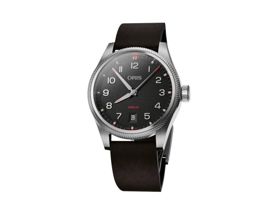ProPilot Date Automatik Edelstahl 41mm schwarzes Zifferblatt schwarzes Lederband